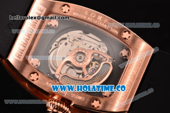 Richard Mille RM 007 Miyota 9015 Automatic Diamonds/Rose Gold Case with Skeleton Dial and White Arabic Numeal Markers (K) - Click Image to Close